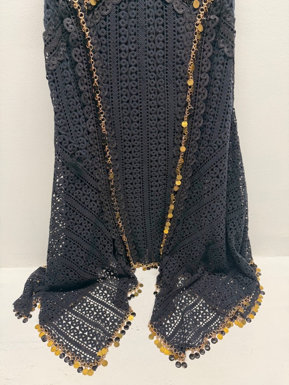 Thurley Indigo Mini Dress Off Shoulder Lace Mesh Metal Chain Black New Size 4 - Picture 4 of 10